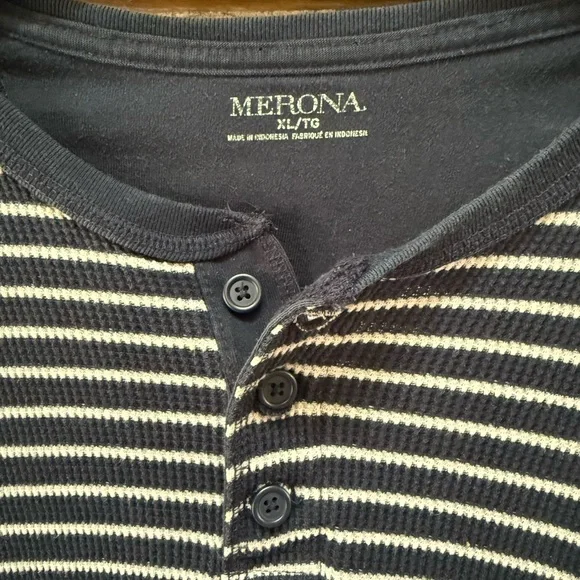 Mens Merona Blue & White Striped Long Sleeve Henley - Picture 3 of 4